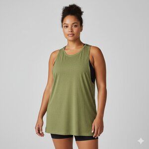 NWT GIRLFRIEND COLLECTIVE Sleeveless Long Workout Tank Heather Olive Woman XL